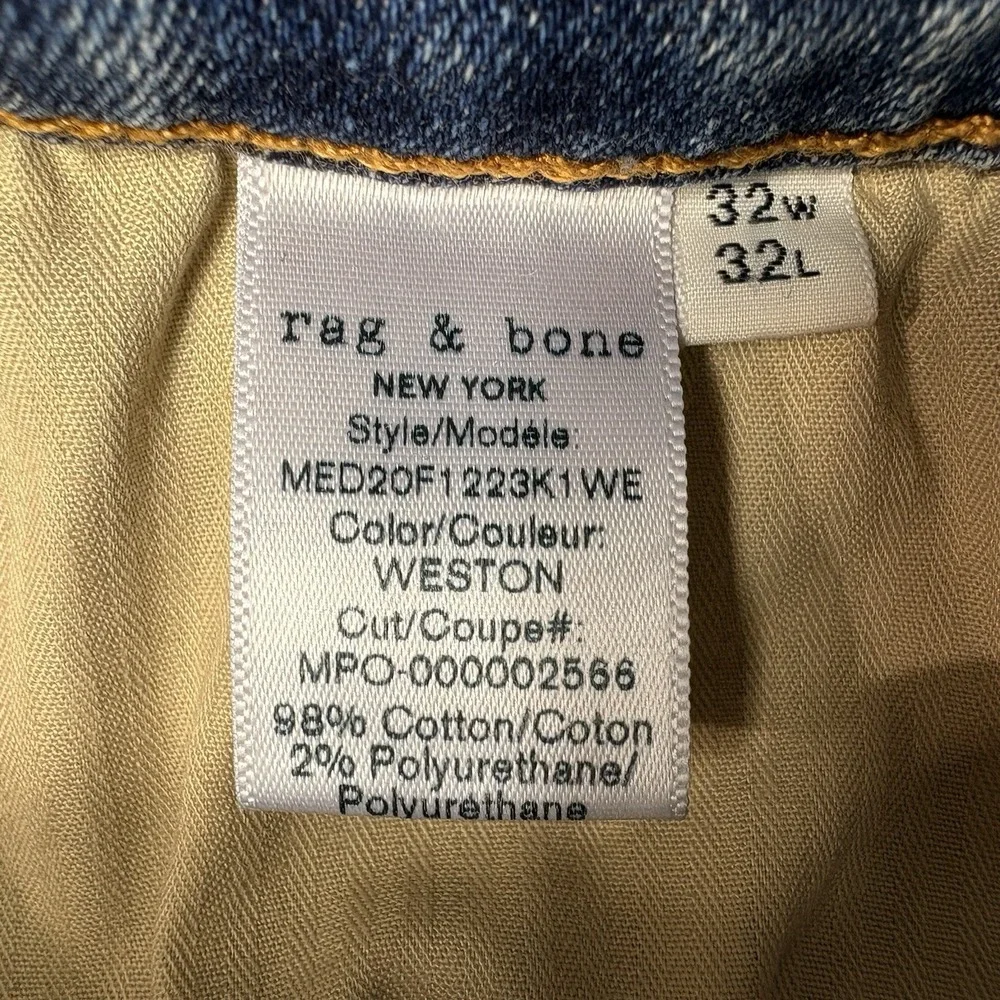 rag & bone Fit 2 Slim Jeans Mens Size 32 Light Wash Button Fly Stretch Denim